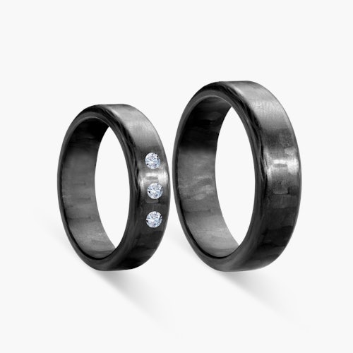 Obrączki ślubne: carbon, płaskie, zaokrąglone, 6 mm